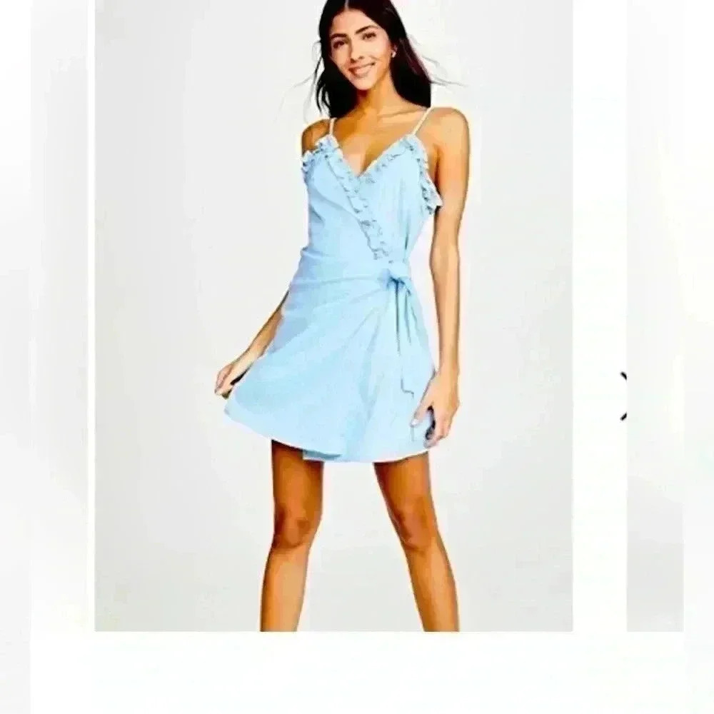 Lost + Wander Bella Ruffle Mini Dress In blue size M adjustable straps w/liner - Picture 2 of 12